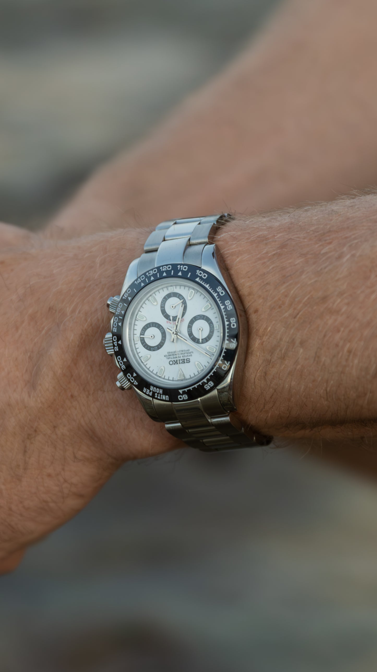 PrestigeWatchMods Custom Seiko Mod "Daytona" style Watch, Hero Shot