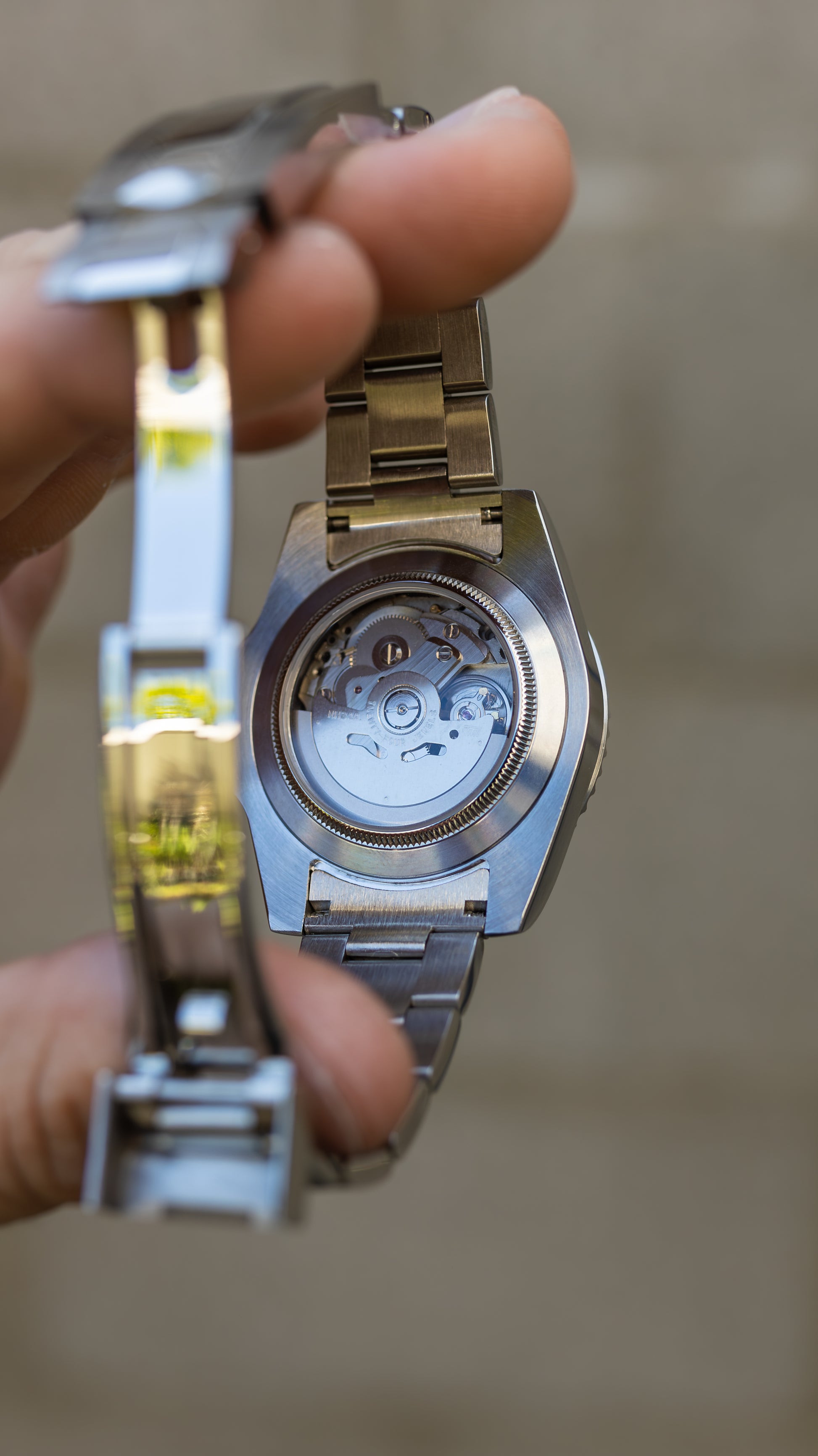 PrestigeWatchMods Custom Seiko "Coke" GMT NH34 Automatic Watch, Case Back View 