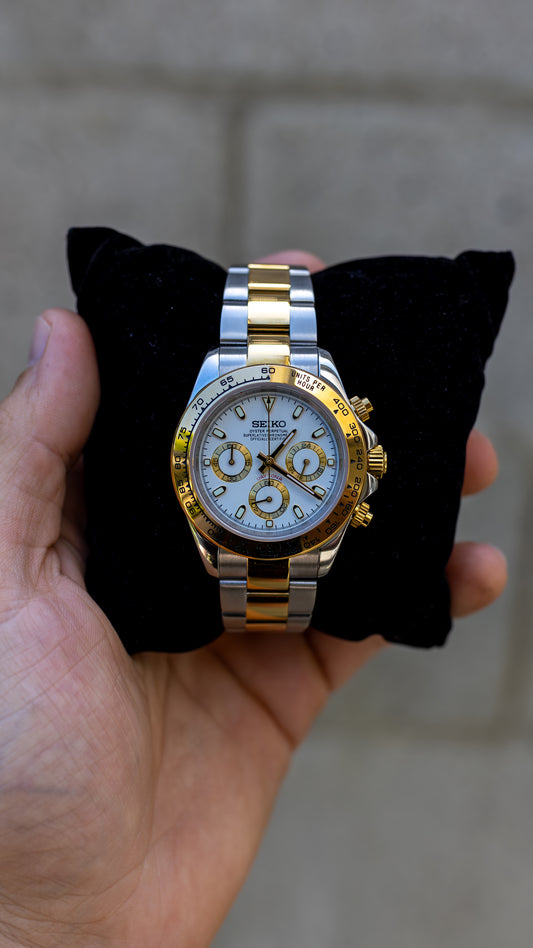PrestigeWatchMods Custom Seiko Mod Two Tone "Daytona" style Watch
