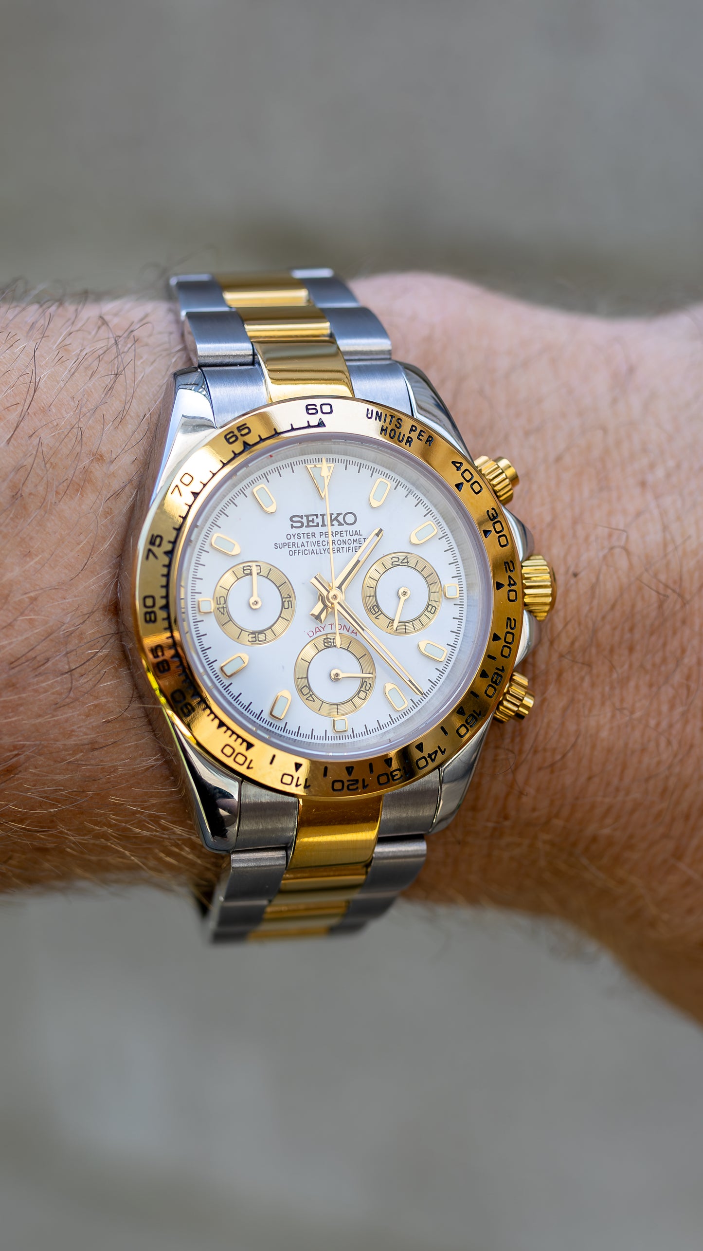 PrestigeWatchMods Custom Seiko Mod Two Tone "Daytona" style Watch
