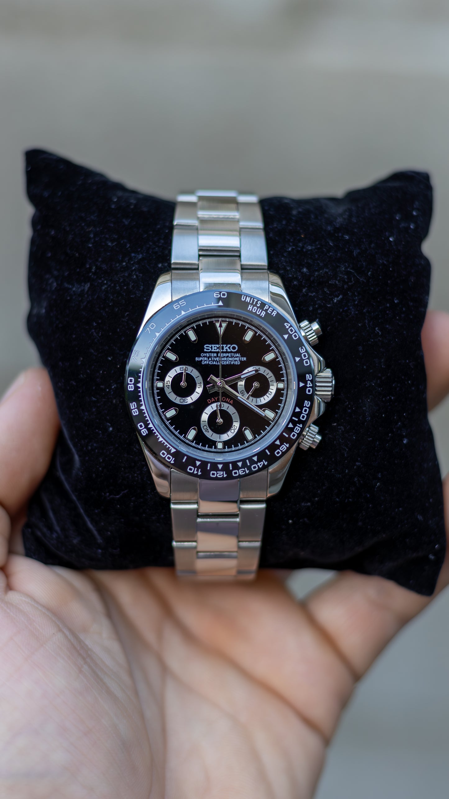 PrestigeWatchMods Custom Seiko Mod Black "Daytona" style Watch