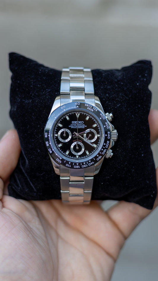 PrestigeWatchMods Custom Seiko Mod Black "Daytona" style Watch