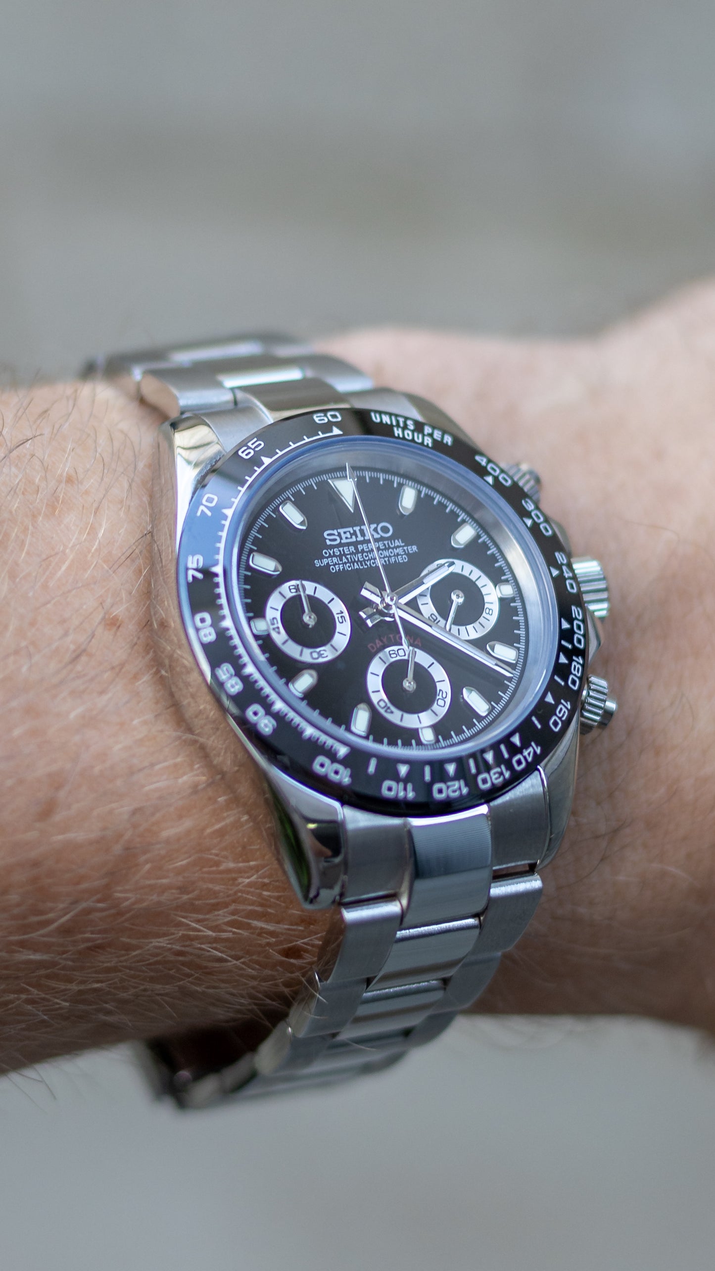 PrestigeWatchMods Custom Seiko Mod Black "Daytona" style Watch