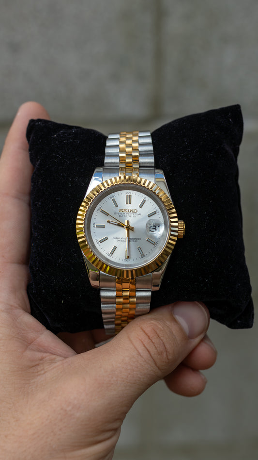 PrestigeWatchMods Custom Seiko Mod Two Tone Datejust style NH35 automatic watch