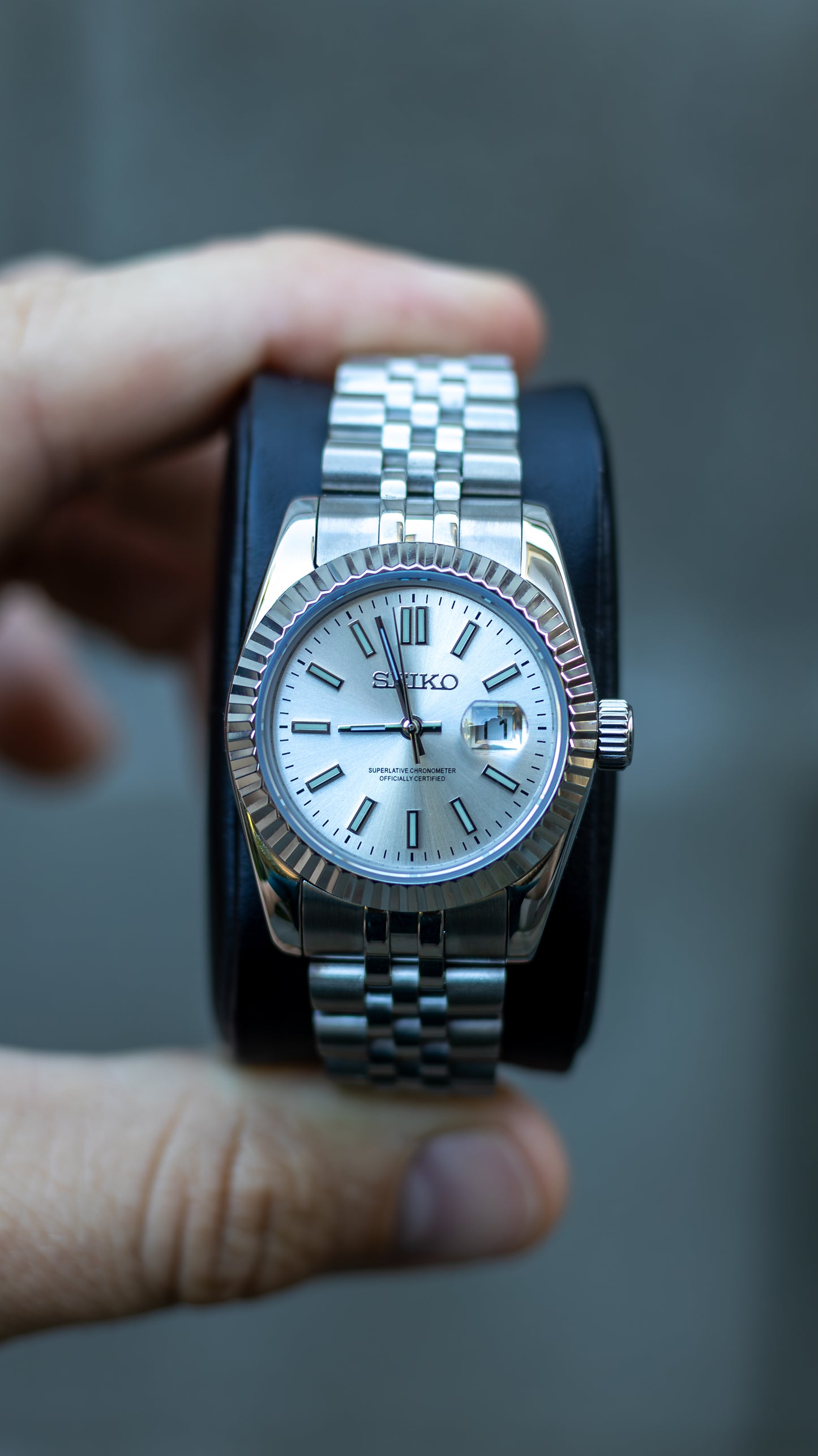 PrestigeWatchMods Custom Seiko Silver Lady Datejust style NH05 automatic watch