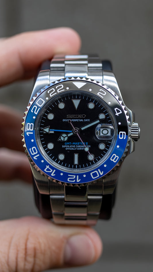 PrestigeWatchMods Custom Seiko "Batman" GMT NH34 Automatic Watch