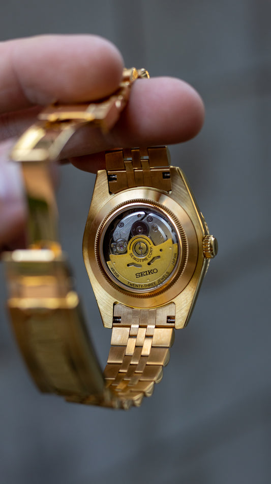 PrestigeWatchMods Custom Seiko Gold Datejust style NH35 automatic watch