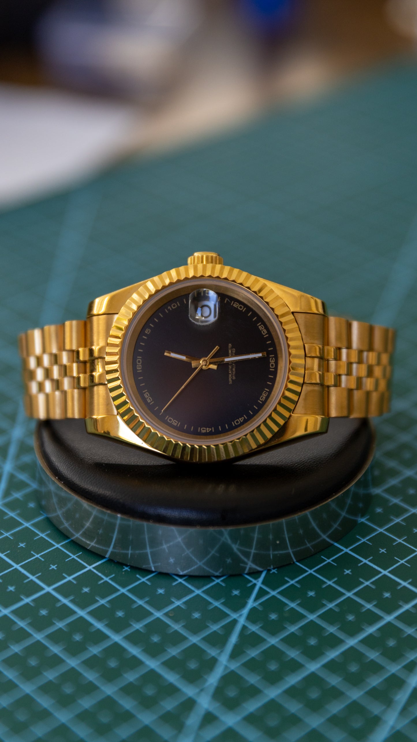 PrestigeWatchMods Custom Gold "Black minimalist" Datejust style automatic watch