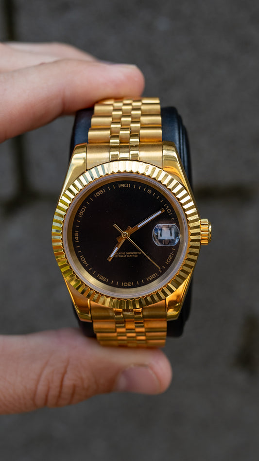 PrestigeWatchMods Custom Gold "Black minimalist" Datejust style automatic watch