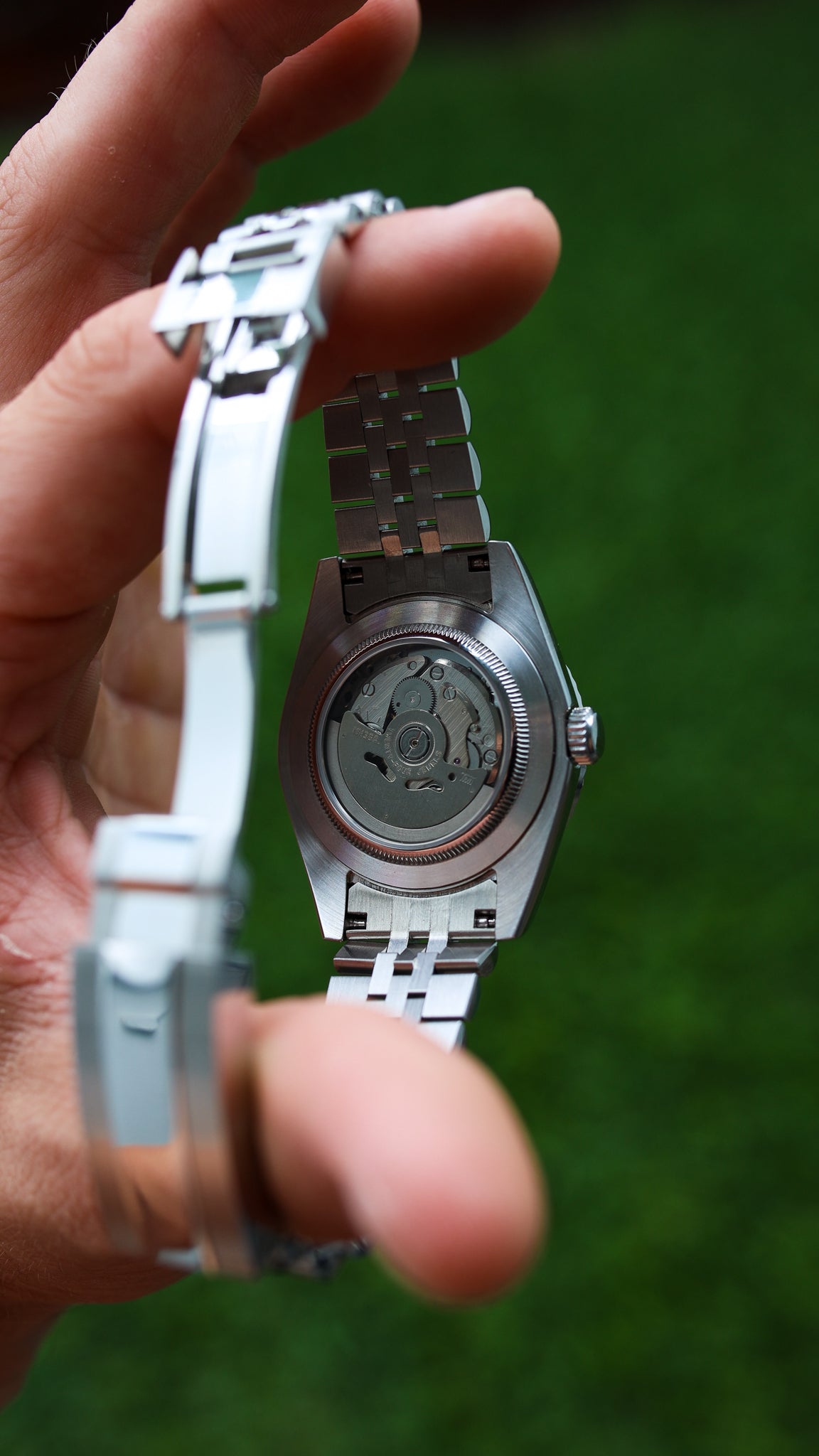 PrestigeWatchMods Custom Seiko Mod "Arabic" Datejust style NH38 automatic watch, Case Back View 